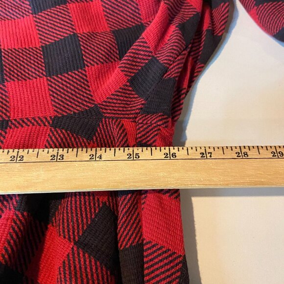 LL Bean Women M Waffle One Piece Pajama Red Buffalo Plaid Longjohns Button Front - Picture 8 of 10